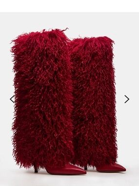 Steve Madden Burgundy Red Shag Knee-High Heels